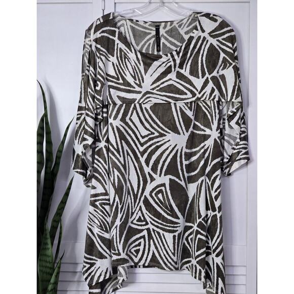 IC by CONNIE K Women's Brown White Flared Open Half Sleeve Tunic Blouse Size M - Picture 1 of 9